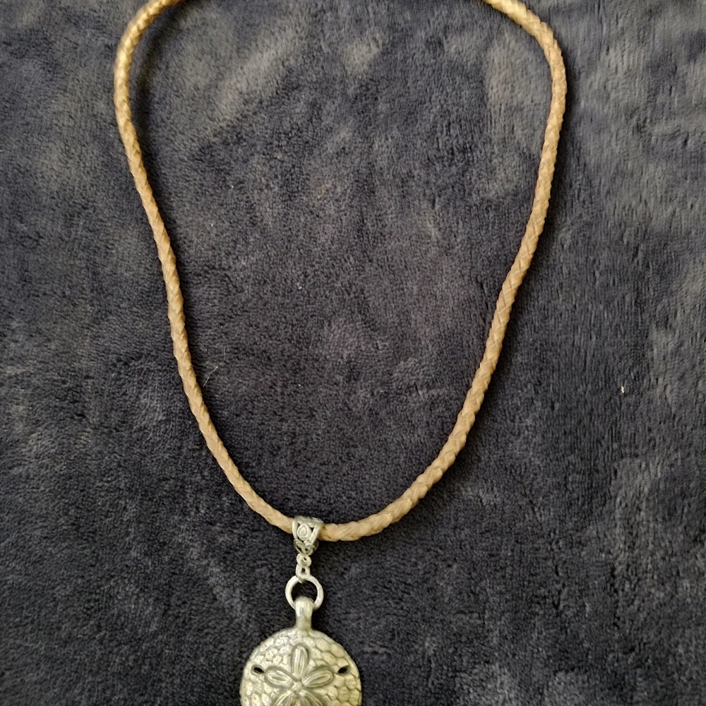Silver Pendant Necklace on Tan Cord